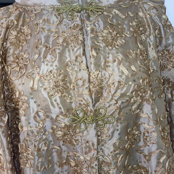 Vintage Womens Coat One Size Gold Custom Embroidered Sequin Caftan Evening - Picture 7 of 7